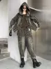 Kvinnor Tvådelade byxor Max Lulu Autumn Retro Denim Fashion Jacket Set Hoodie Loose Coat Classic Punk Jeans Pant 231216