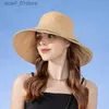 Wide Brim Hats Bucket Hats Women Summer Folding Bucket Hat for Beach Holiday La Spring Striped Bowler for Outdoor Sunscreen Elegant Sun Protection CL231216