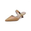 Sandals Baotou Half Slippers Women Thin Heels To Wear 2023 Summer Soft Leather Pointed Mueller Shoes High Simple