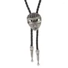 Papillon Cervo Bolo Tie Collana con teschio Cravatta in pelle occidentale vintage da cowboy con aquila