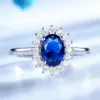 UMCHO luxe bleu saphir princesse Diana anneaux pour femmes véritable 925 en argent Sterling romantique bague de fiançailles bijoux de mariage CX2264e