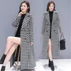 Klänningar 2022 Nya höstvinter Houndstooth Women's Wool Coats tjocka quiltade bomull Långt yttre kläder ol Ladytrendy Mujer Kvinnliga blandningsrockar