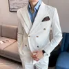 Men's Suits Blazers 2023 Casual Suit Slim Fit Double Breasted Striped Coat without Vest and Pants for Groomsmen Wedding Party 231215