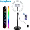 Suportes 30cm colorido RGB LED Ring Flash Lamp com suporte de montagem para iPhone Samsung Xiaomi Celulares Stands Tripé para Video Bloggers