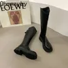 Botas altas hasta el muslo para mujer, botines largos de caballero con cremalleras traseras a la moda, zapatos de suela gruesa para otoño e invierno