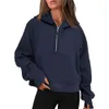 1lululemens-98 Womens scuba hoodie autumn winter yoga suit half zip womens sports sweater loose gym jacket fitness short plush coat sweatshirt womens jumper Y