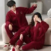 Mäns sömnkläder Happy Wedding Winter för par förtjockar varm flanell kvinnors pyjamas set brudbrudgum sömn gåvor pyjama homme