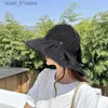 Wide Brim Hats Bucket Hats Summer New Women Bucket Hat UV Protection Sun Hats Solid Color Soft Foldable Wide Brim Outdoor Beach Panama C Ponytail CsL231216