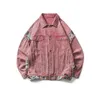 Jaquetas masculinas Hip Hop Vintage Patchwork Lapela Jaqueta Masculina e Feminina Denim Casaco Marca Solta BF Estilo Vintage Lavado Jaqueta Rosa Escura Na Moda 231215