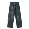 American Tide Brand Retro lavado viejo multibolsillo herramientas Y2K nueva moda suelta recta Casual Jeans para hombres y mujeres
