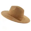 フェイクスエードトップハット9 5cm brim fedora hat men men men autunt Winter felt Jazz Hats Classic Church Fedoras Chapeau Sombrero Mujer252s