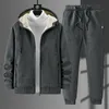 Erkek Terziller Kış Sıcak Polar Moda Setleri Hoodie Ceket Pantolon Sol Sold Plus Velvet Sportswear Tratrsuit İki parça Set Erkek 231216