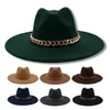 Basker 9,5 cm Big Wide Brim Fedora Hat For Women Casual Gold Metal Chain Party Felt Hattar Herrar Mäns jazz mode elegant trilby klänning