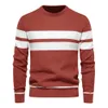 Herrtröjor Vinter Casual Striped Man Sweater Pullover Color Block Round Neck Male European Size Sticked 231216