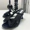 Pantoufles Noir Cristal Bow Femmes Moderne Talon Sandalias De Mujer Dames D'été Et Sandales Peep Toe Zapatos