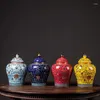 Bottles Modern Red Painted Flower Ceramic Storage Jars Large Capacity Sealed Tea Tins Gilded Porcelain Crafts Candy Home Decoration