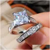 Band Rings Wedding Ring Set For Women Dazzling Square Zirconia Luxury Drop Delivery Jewelry Ring Dhu5I
