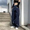 Jeans da donna dritti ricamati larghi ricamati americani retrò da strada New Hip Hop Joker pantaloni a gamba larga a vita alta jeans di tendenza casual