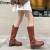 Woman Western Cowgirl Boot Fashion Back Zippers Long Booties Causal Suqare Low Heel Winter Women's Biker Booties