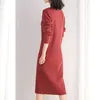 Dresses New High Quality Sweater Dress for Women Kneelength Solid Color Oneck Pullover Thick Autumn and Winter Brief Red Apricot Black