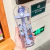 Water Bottles 500ML Explosive Cartoon Cute Mixing Cup Personality Creative Student Children Straw Girl Heart Plastic 231216