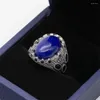 Bagues de cluster en gros réel 925 sterling argent hommes bague de mariage naturel lapis lazuli pierre bleue à la main vintage