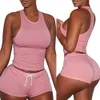 Yoga-outfits 2-delig sexy kort tweedelig racepak voor dames mouwloos vest top short met trekkoord katoen 2-delige set atletiekpak voor dames 231216