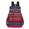 Okul çantaları kadınlar etnik stilleri çizgili tuval çift omuzlar büyük kapasiteli sırt çantaları tasarımcı çanta kadın