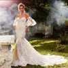 2024 Robes de mariée sirène en dentelle florale pour la mariée manches détachables décolleté en cœur dos ouvert sexy longue robe de mariée de plage boho magnifique robe de novia