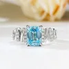 Cluster Rings 2023 S925 Silver 6 8 Rectangular Car Flat Light Sea Blue Ring Women's Simple And Atmospheric Diamond