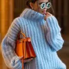 Women s Sweaters High Neck Crochet Knitted Pullover Women Thicken Solid Oversized Jumper Autumn Winter Warm Korean Female Elegant 231215