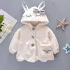 Jackets Autumn and Winter Girls' Wool Sweater Coat Children's Bow Long Ear Hooded Light Yarn Thread Clip Thin Cotton Outwear 231215