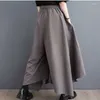 Damenhose #2916 Sommer Schwarz Grau Asymmetrische breite Beinfrauen Streetwear Baggy Jogger Frau Taschen Lose dünne Knöchellänge