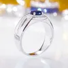 Wedding Rings FENTTECI 925 Sterling Silver Domineering Sapphire Men's Ring Personality Inlaid Colorful Gem Diamond Wedding Ring Something Blue 231215