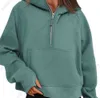 1LULULEMENS-43 Autumn Winter Yoga Suit Scuba Hoodie Half Zip Womens Sports Tröja Loose Gym Jacket Fitness Short Plush Coat Sweatshirt Y