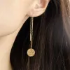 Boucles d'oreilles pendantes en fil pour femmes coréennes, or 14 carats, breloque papillon, longue chaîne, bijoux pour femmes
