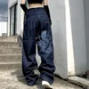 Jeans da donna dritti ricamati larghi ricamati americani retrò da strada New Hip Hop Joker pantaloni a gamba larga a vita alta jeans di tendenza casual