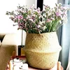 Woven Dirty Storage Seagrass Wickerwork Rattan Hanging Flower Pot Plant Organizer Garden Gadgets Holder 240103