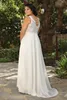 Klassische Plus -Größe Spitzen Brautkleider gegen Hals Eine Linie Seite Split Brautkleider Perlen Bodenboden Chiffon Robe de Mariee 0509