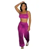 Calças femininas de duas peças Sexy Glitter 2 Roupas de aniversário para mulheres Co Ord Define Club Wear Crop Top e Party Nightclub Matching