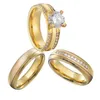 Anéis de casamento 3 peças conjunto de anéis de casamento para mulheres homens aliança de amor Cz diamante noivado joias de casamento Fedi Nuziali banhado a ouro 18k 231215