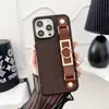 Fashion Designer Wrist Band Phone Case for iPhone 15 14 Plus 13 12 Pro Max 11 Leather Back Protection Funda Shell Letter Flower Print Cover