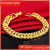 Urok bransoletki urok bransolety Chuangcheng 24k złota 12 mm szerokość 20 cm łańcuch dla mężczyzn Banles Breakles African Biżuteria Drop Gelive Dhi2l