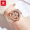 Women's Watches OLEVS Women Watches 360 Rotate Dial Fashion Flash Diamond Snowflake Wrist Watch for Ladies Leather Strap Waterproof Reloj MujerL231216