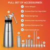 Bar Tools Whipped Cream Dispenser 1 Pint Stainless Steel Whipper Canister Whipping Siphon with 3 Decorating Tips 4 Injector Tip 231216