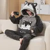 Mäns Sleepwear Cartoon Fleece Sleope Men Winter Long 5xlr Pyjamas Flanell Plush Set Suit Nightwea Warmthated Coral Home Hooded