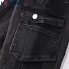 Jeans pour hommes Streetwear Hip Hop Pantalon en denim épissé Hommes Automne Lavé Noir Multi-poches Hommes à jambe droite