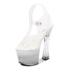 Sandaler Fashion Model Pole Dancing Catwalk Show Women High Heel Stor storlek 34-43 Sexig Crystal Transparent