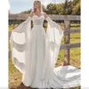 Charming Bohemian Boho Wedding Dress with Detachable Long Flare Sleeve Spaghetti Straps Backless Lace Chiffon Sweetheart beach bridal gown