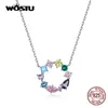 Necklaces WOSTU 17.7''Genuine 925 Sterling Silver Lucky Wreath Pendant Necklace for Women Colorful Zircon Necklace Fine Birthday Gifts